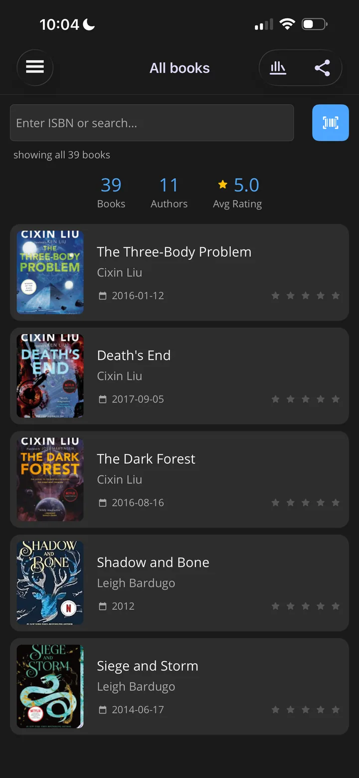 HaveIt library with search, collection totals, ratings, and book covers